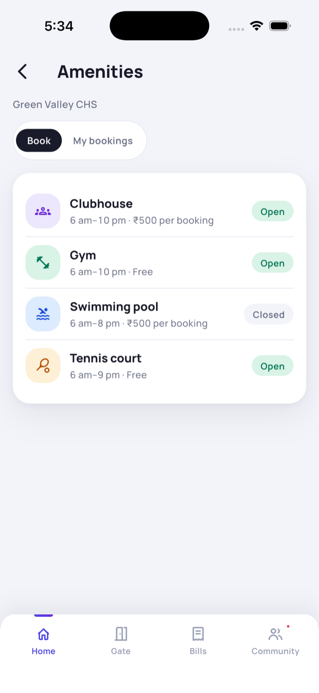 Amenities list
