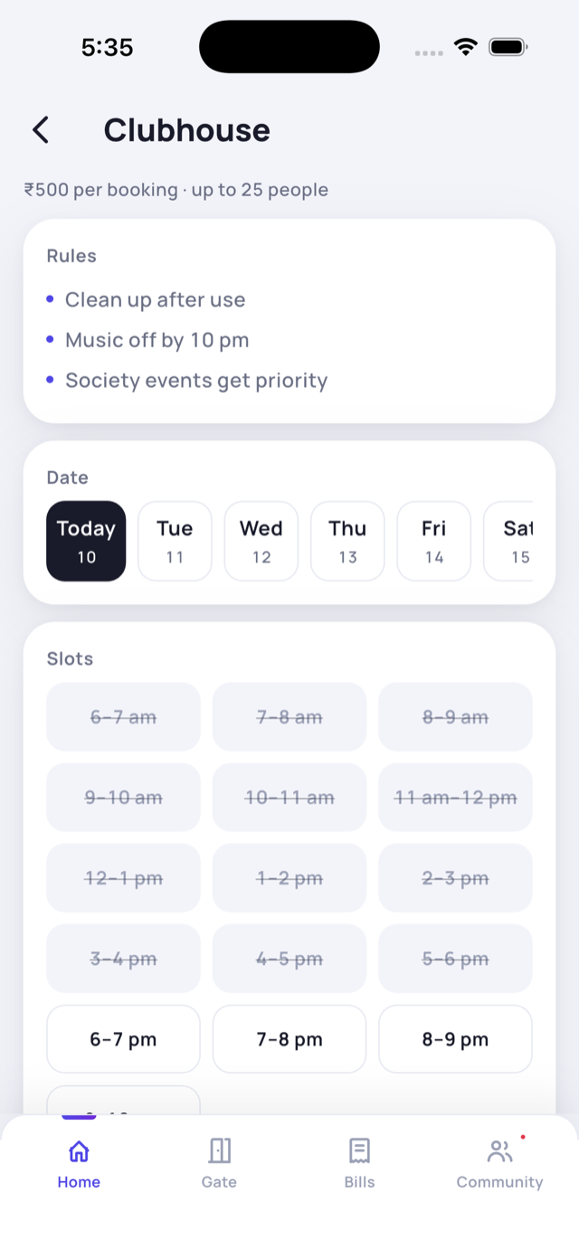 Pick a date and slot