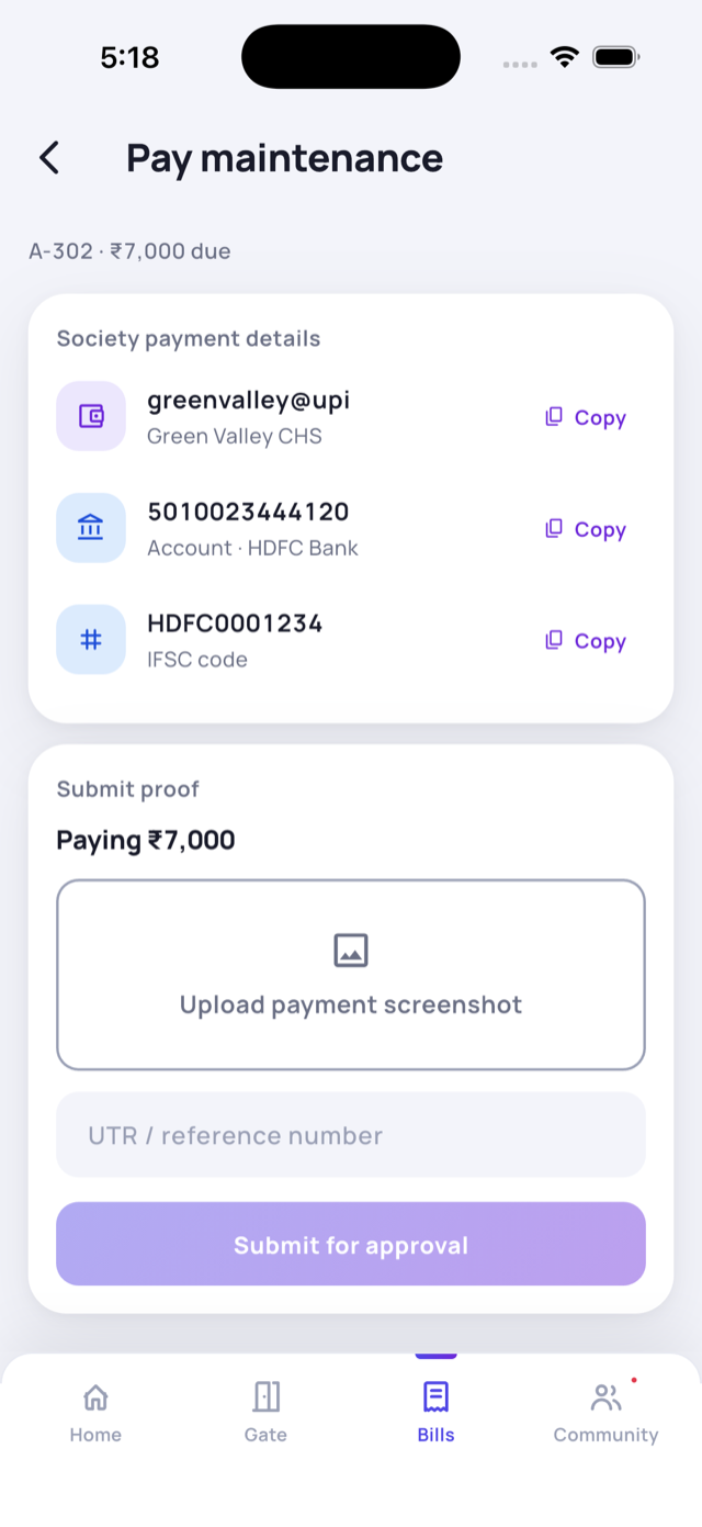 Society payment details