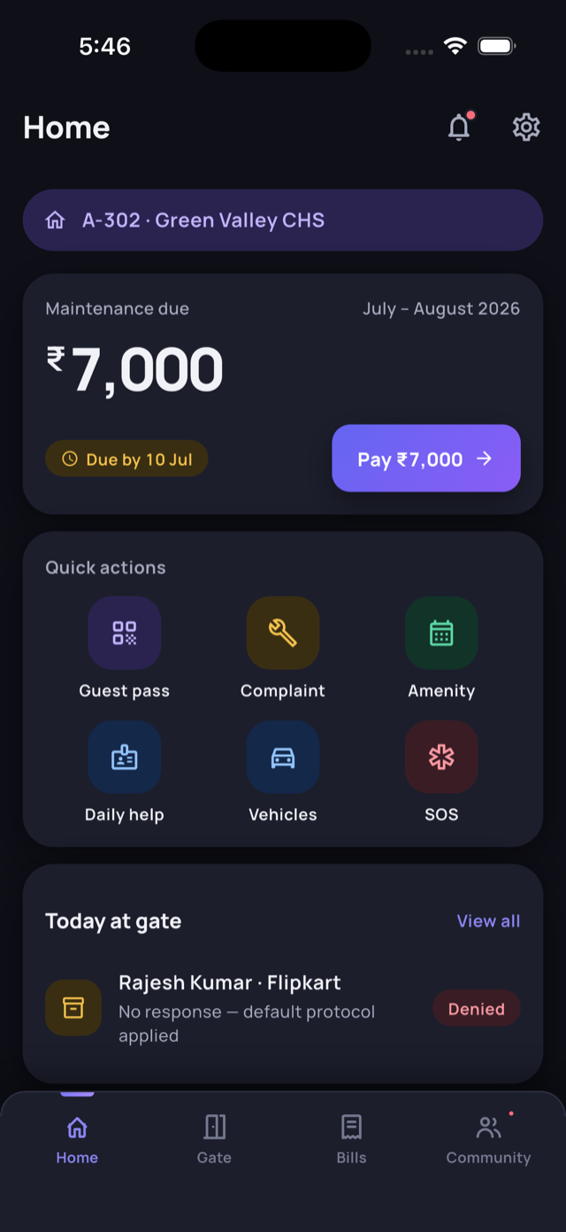 Home in dark mode