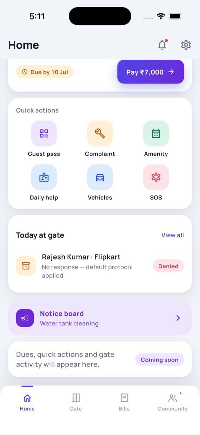Quick actions and notice board