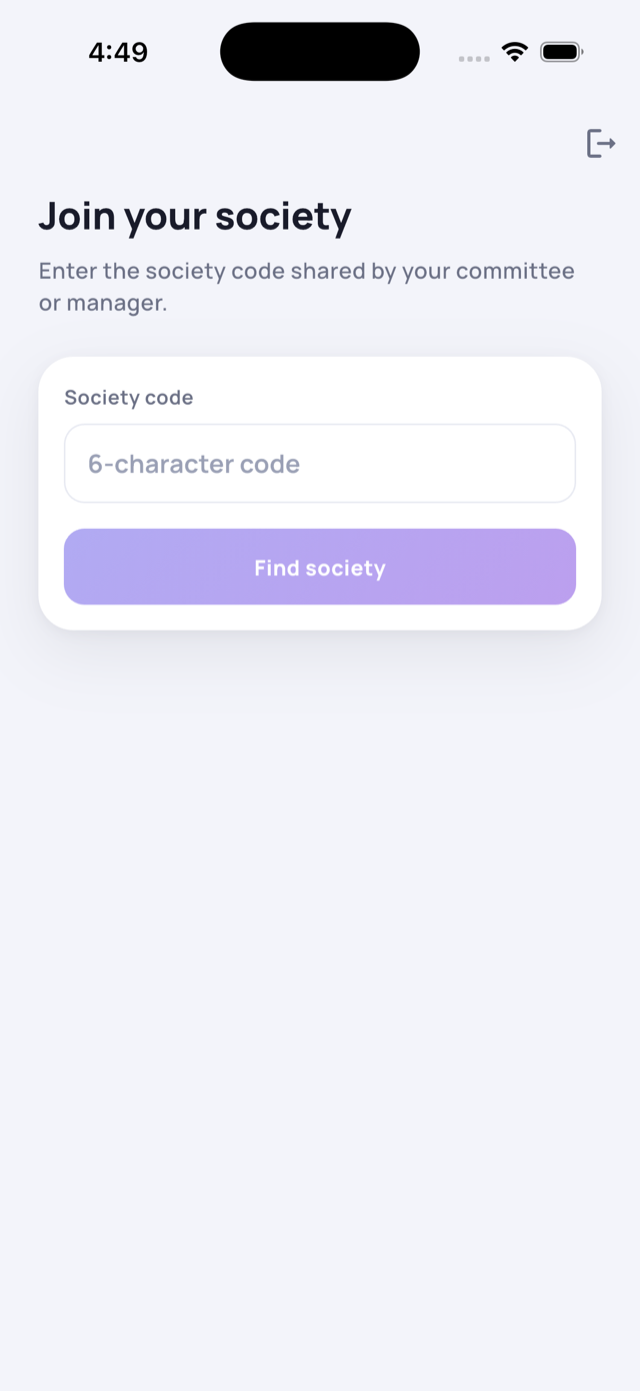 Enter society code