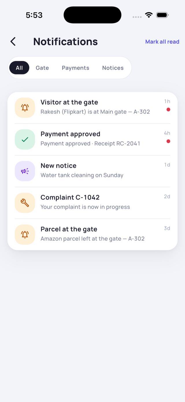 Notifications centre